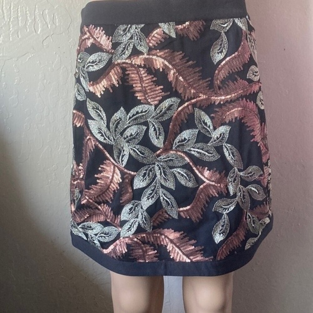 RENAMED WOMEN’S SEQUENCE BRONZE SPARKLY EMBROIDERED MINI SKIRT (L)